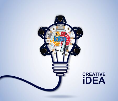 Business meeting. creative idea concept. light bulb brain icon. business finance. businessmen help to brainstorm to achieve higher and success. Vector illustrationのイラスト素材