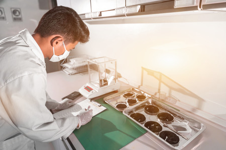 Laboratory scientist working at lab with test tubesの写真素材
