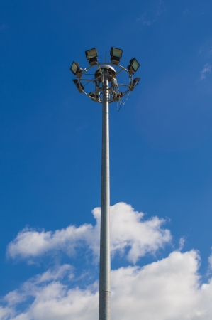 Spot-light tower in blue skyの写真素材