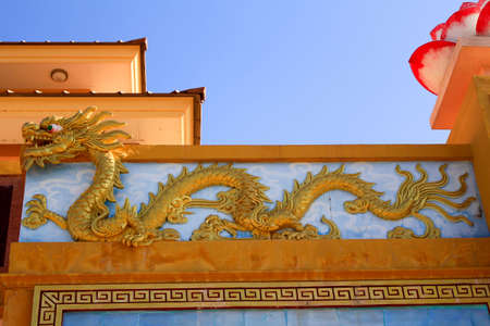 Beautiful golden chinese dragonのeditorial素材