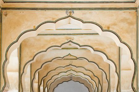 Details of ogee-styled arches, in an Indian palace. Indo-Islamic architecture.の写真素材