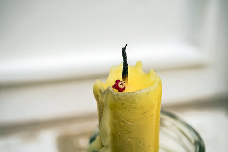 A tiny flower fell down on the quenched candle.の写真素材