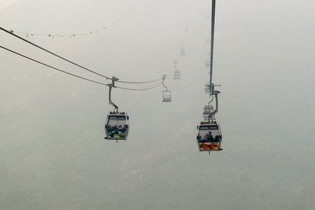 The one of adventure travel is riding cable car in Hong Kong.の写真素材