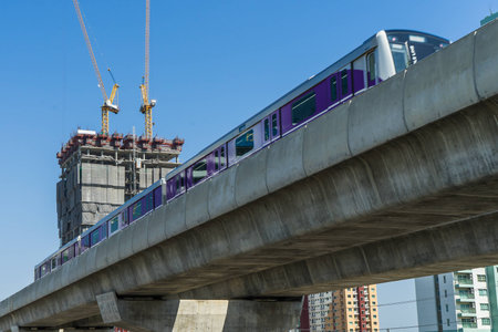 between condominium and railway in modern city.の写真素材
