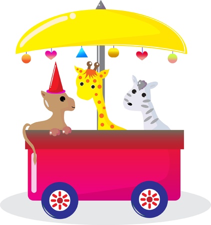Dog giraffe and zebra sitting on the bus.のイラスト素材