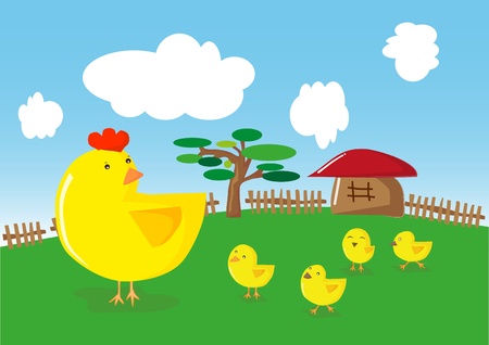 Hens and chicksのイラスト素材