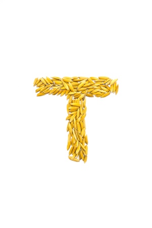 T letter of rice on a white background の写真素材