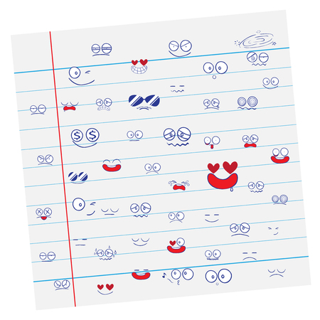 Set of Emotions vector cartoon on paperのイラスト素材