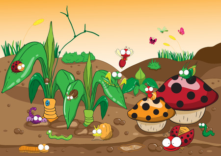 Insects family on the ground and tree. のイラスト素材