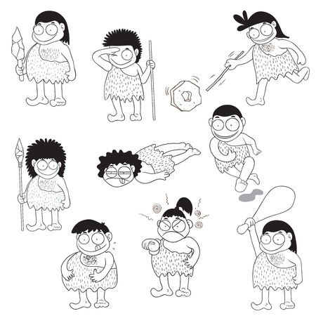 Stone age people cartoon vectorのイラスト素材