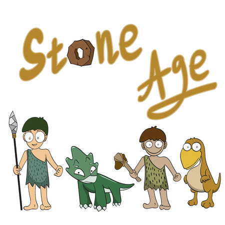 Stone age people cartoon vector illustrationのイラスト素材