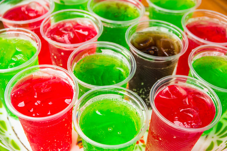 Soft drinks in plastic cups with Ice cool