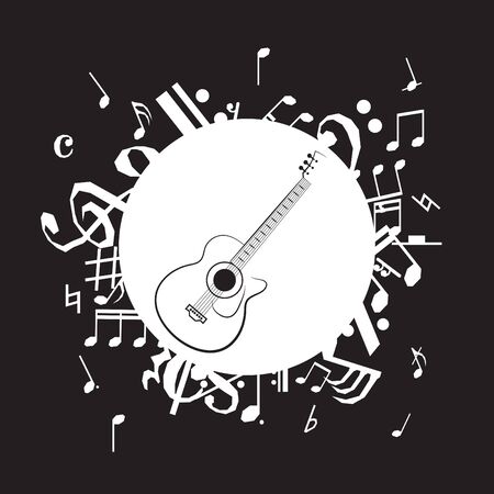 Vector illustration of vintage guitar on black backgroundのイラスト素材