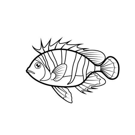 Vector of fish cartoon. Line art on white background.のイラスト素材