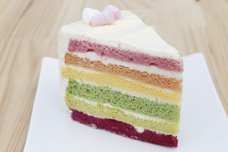 colorful rainbow cake top with marshmallowsの写真素材