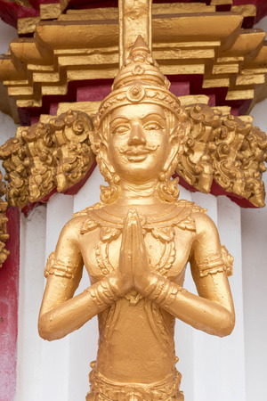 Thai golden guardian statue in public temple thailandの写真素材
