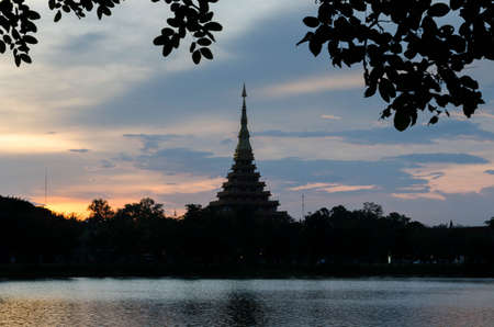 Silhouette thai templetwilight timeの写真素材