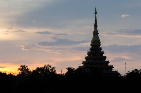 Silhouette thai templetwilight timeの写真素材