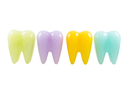 Colorful model teeth, isolated on white backgroundの写真素材