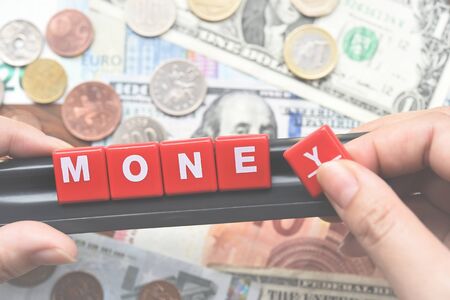 Close up of money word on banknote for background