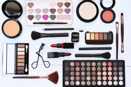 collection of make up and cosmetic beauty products arrangedの写真素材