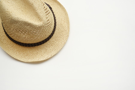 Summer straw hat isolated on white backgroundの写真素材