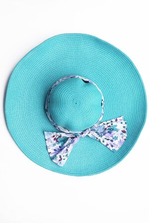 Summer straw hat isolated on white backgroundの写真素材