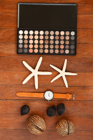 collection of make up and cosmetic beauty products arrangedの写真素材