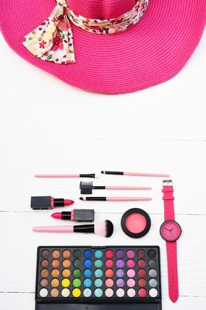 collection of make up and cosmetic beauty products arrangedの写真素材