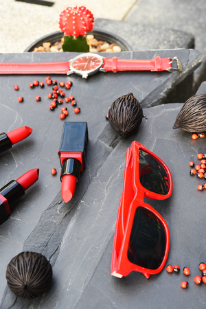 collection of make up and cosmetic beauty products arrangedの写真素材