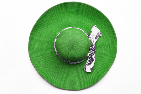 Summer straw hat isolated on white backgroundの写真素材