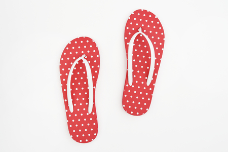 Red sandals isolated on white backgroundの写真素材