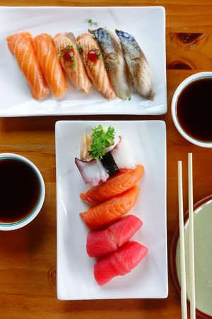 Japanese food - Sushi of salmon & tuna sushiの写真素材