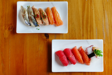 Japanese food - Sushi of salmon & tuna sushiの写真素材