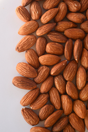 close up of almonds on white backgroundの写真素材