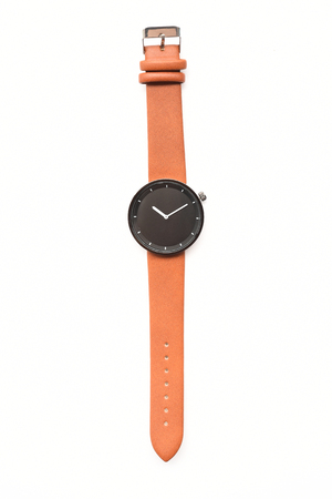 Orange wristwatches isolated on white backgroundの写真素材