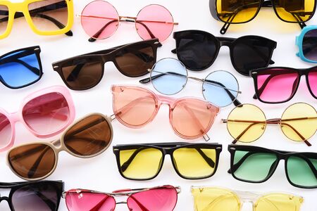 Modern fashionable sunglasses isolated on white backgroundの写真素材