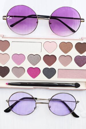 collection of makeup cosmetic and accessory beauty with fashionable sunglassesの写真素材