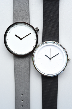 Set of multicolored wristwatches for background take with selective color technique and art lightingの写真素材