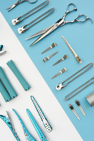 Set of professional hairdresser tools for backgroundの写真素材