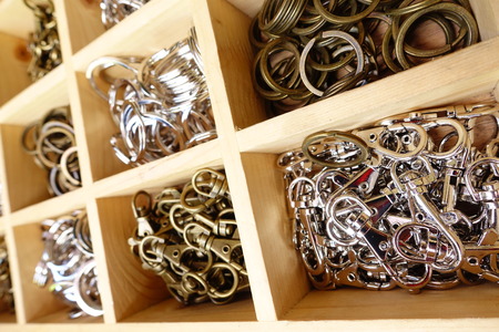 carabiner for attaching key chain with metal ring for backgroundの写真素材