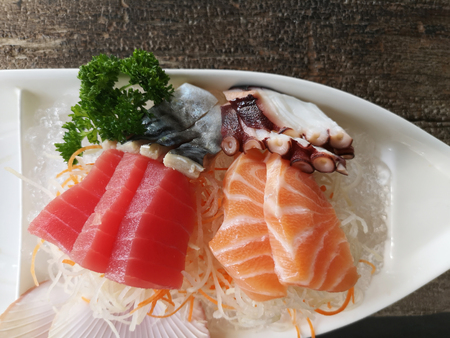 Raw seafood sashimi setの写真素材