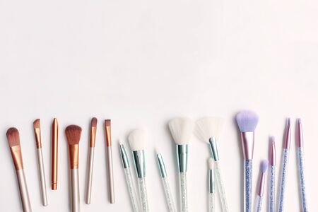 Set of makeup brushes isolated on white backgroundの写真素材