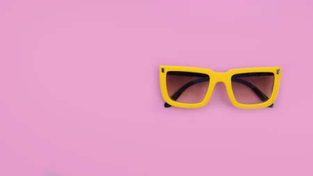 Modern fashionable sunglasses on pink backgroundの写真素材