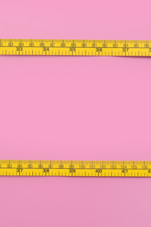 close up of measure tape on pink background