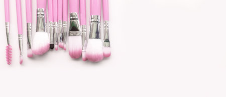 Set of makeup brushes isolated on white backgroundの写真素材