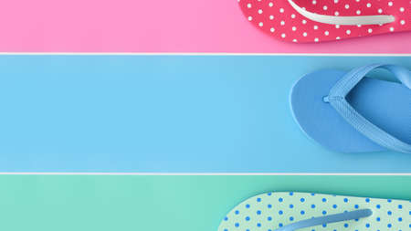 close up of colorful flip flops for backgroundの写真素材