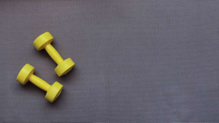 close up of dumbbell on black backgroundの写真素材