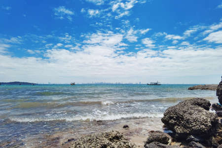 tropical beach and blue sky in natureの写真素材
