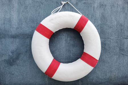 close up of lifebuoy on gray backgroundの写真素材